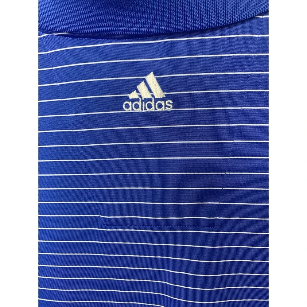Mens L Climalite Adidas‎ Golf Blue Preppy Short Sleeve Polo Striped Shirt